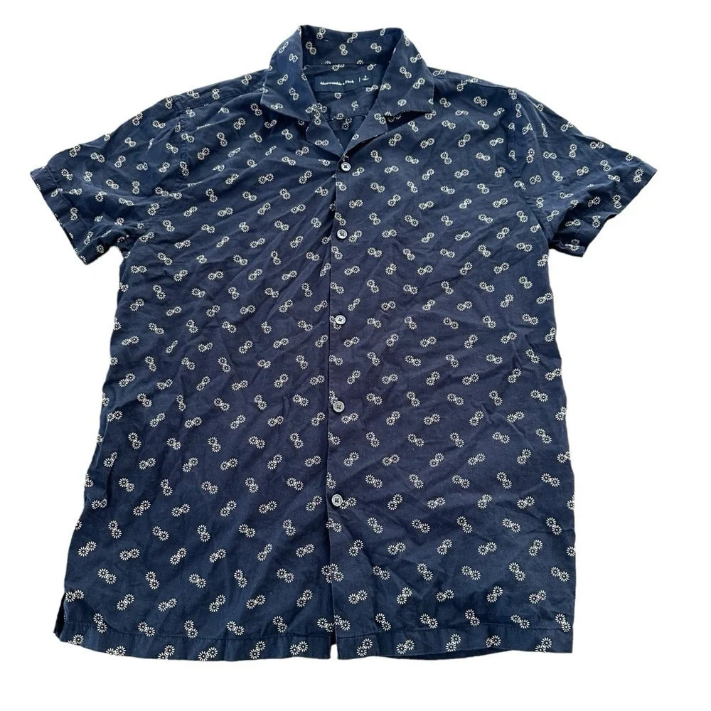 Abercrombie & Fitch Mens Small Navy Blue Button Up Short Sleeve Shirt Summer